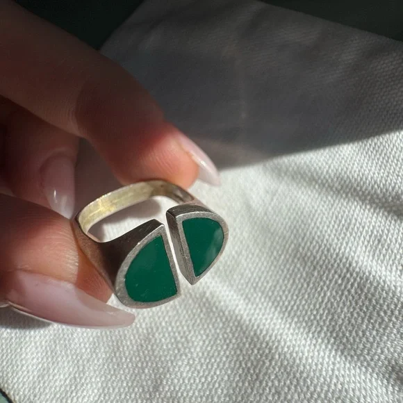 Vintage Sterling silver and jade adjustable size ring - Picture 12 of 14